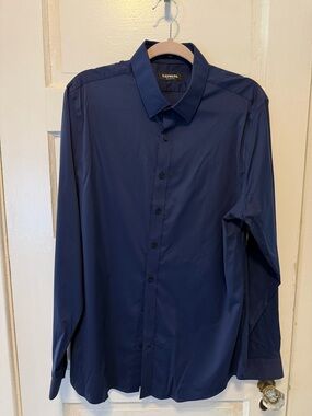 Express Men's Deep Navy Button-Up Dress Shirt